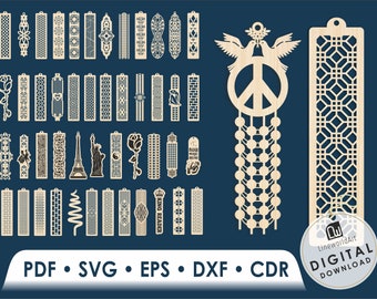 Pacchetto di 50 segnalibri svg / Modelli tagliati al laser per Cricut e Glowforge / File DXF PDF CDR