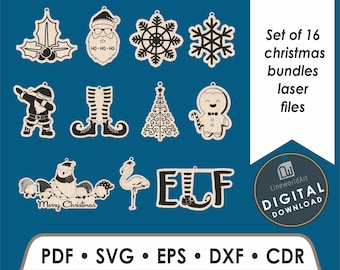 Christmas Ornament Svg Bundle, Laser Cut Holiday Decor Files, Digital Download