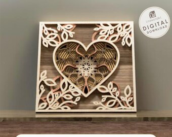 Heart Mandala Laser Cut File, 3D Wooden Heart Wall Art, Cricut & Glowforge Svg