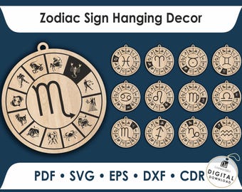 12 Zodiac Sign Wall Decor Designs | Astrology Hanging Art for Laser Cutting