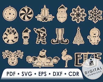 Laser Cut Christmas Ornament SVG Bundle, Glowforge Files (Digital Download)