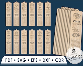 Pacchetto segnalibro zodiacale svg / File di taglio laser astrologico per Glowforge e Cricut / DXF PDF CDR