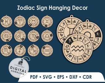 Zodiac Sign SVG Clipart Bundle, Astrology Laser Cut Files (Digital Download)