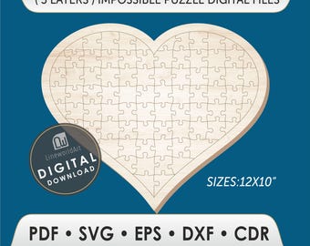 Heart Puzzle SVG Bundle | Laser Cut Jigsaw Template