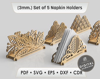 Napkin Holder Laser Cut File, 5 Style SVG Vector (Digital Download)