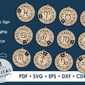 Paquete SVG de signos del zodíaco, imágenes prediseñadas astrológicas (descarga digital)