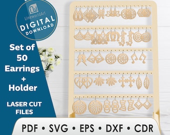 Pacote de arquivos SVG para brincos geométricos, 50 designs com suporte para corte a laser.
