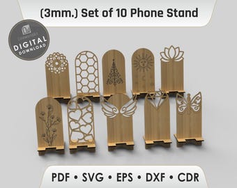 Laser Cut Phone Stand SVG, 10 Designs, Glowforge Files (Digital Download)