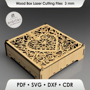 Caja de regalo con patrón de corazón cortada con láser SVG, plantilla de caja de joyería de madera (descarga digital)