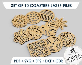 Geometric Coaster SVG Bundle for Laser Cutting, Modern Coaster Designs, Glowforge Files