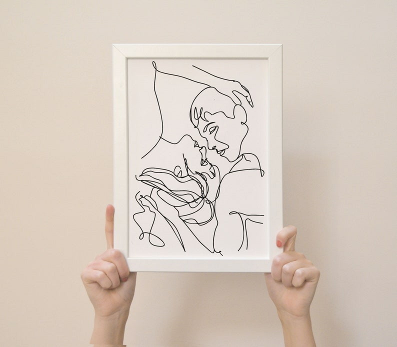 Couple Line Print Lovers Poster Romantic Line Art Bedroom Etsy