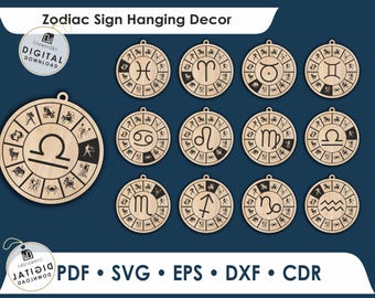 Zodiac Signs SVG Bundle — Laser Cut Files for Horoscope & Astrology Crafts — Digital Download
