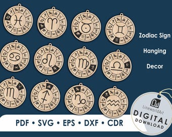 Zodiac Clipart Svg Bundle, Astrology Laser Cut Files