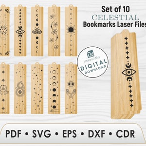 Hemelse en mystieke bladwijzer Svg-bundel, lasergesneden bestanden, mystieke boekenliefhebber Svg