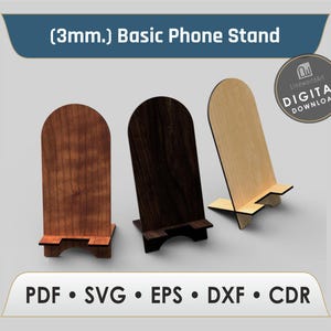 Suporte de celular de madeira cortado a laser em SVG | Modelo simples de suporte de mesa para celular