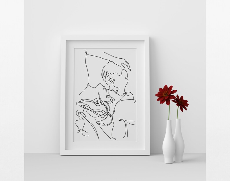 Couple Line Print Lovers Poster Romantic Line Art Bedroom Etsy