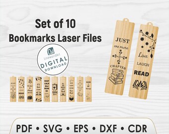Paquete SVG de marcapáginas de lectura / Archivos cortados con láser para amantes de los libros / Descarga digital