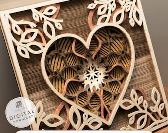 Mandala Heart Wall Art Svg Laser Cut Files, 3D Layered Svg, Digital Download