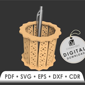 Porta-canetas para arquivos cortados a laser, porta-lápis Svg, porta-caneta Glowforge, produto digital Pdf/Svg/Eps/Dxf/Cdr