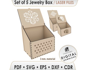 Jewelry Box SVG Set | Laser Cut Wooden Gift Box Template