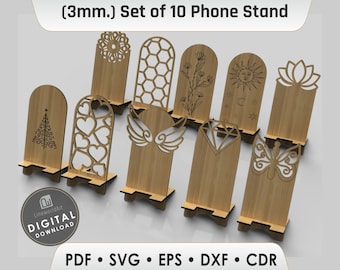 Laser Cut Phone Stand SVG Floral Designs, Phone Holder Set (Digital Download)