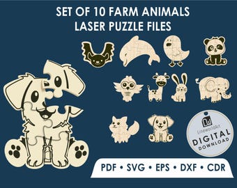 Kinder Tier Puzzle SVG | Holzspielzeug Designs für Glowforge & CNC