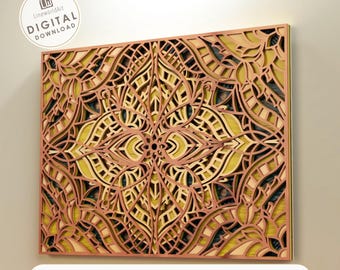 3D Geometric Mandala Wall Art SVG | Layered Laser Cut Design for Decor