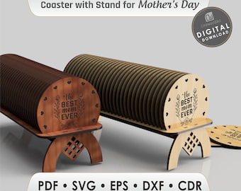 Mom Coaster Holder Stand Laser Cut Files, Glowforge SVG Vector (Digital Download)