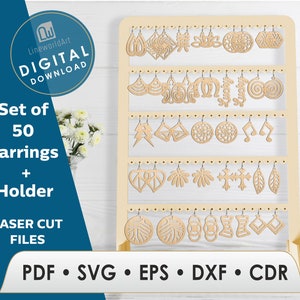 50 Earrings Svg, Earring Laser File, Earring Template, Laser Cut Files, Glowforge Earrings, Svg Dxf Files Cricut Silhouette