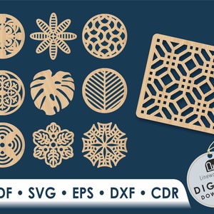 10 Geometric Coasters Svg, Coasters Vector Plans Laser Cutting Files, Coasters Bundle Set, Glowforge Pattern Svg Files