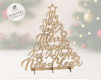 Standing Xmas Tree Laser Cut, Christmas Stand Decor Svg File, Digital Download
