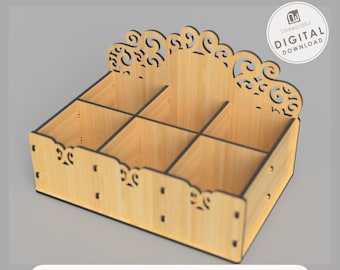 Small Wooden Organizer with Dividers | 3mm Laser Cut File | SVG PDF DXF Cdr