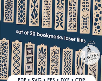 Lesezeichen Vorlage SVG Bundle, Laser Cut Designs (Digitaler Download)