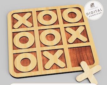 Laser Cut Strategy Game Board SVG | Wooden XO Game File | Digital Download