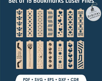 15 Laser Cut Bookmark SVG Set | Wood Bookmarks for Glowforge & Cricut