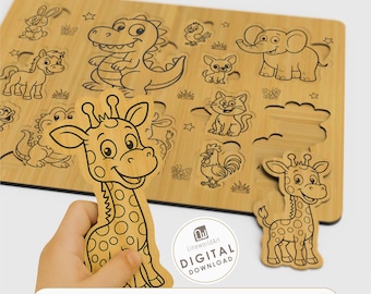 Educational Animal Puzzle Board SVG Laser Cut File