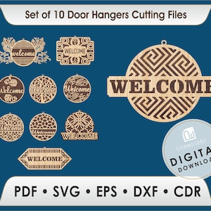 Welcome Door Hanger Sign, Round Door Hanger Svg, Glowforge Laser File, Cricut, Digital Download