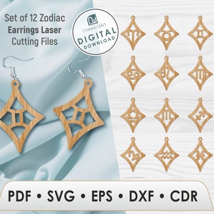 Zodiac Ohrringe Zeichen Astrologie Ohrringe Laser Cut-Datei, Ohrringe Vorlage svg, Glowforge Ohrringe
