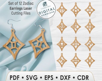 Sternzeichen Ohrringe SVG Set, Astrologie Ohrring Vorlagen, Laser geschnitten Schmuck Dateien