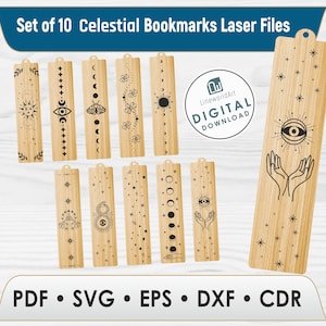Celestial Bookmark SVG Bundle | Laser Cut Designs for Mystical Book Lovers