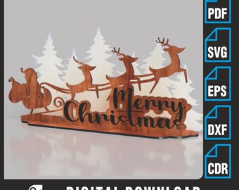 Plantilla SVG de árbol de Navidad de pie — Archivo de corte láser para decoración navideña de mesa — Descarga digital