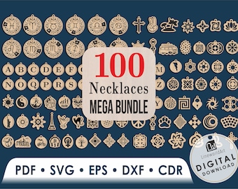 100 collier SVG, pendentif bijoux Cricut fichier SVG coupé, collier SVG Bundle, fichiers découpés au laser, collier Laser SVG, Glowforge SVG Bundle