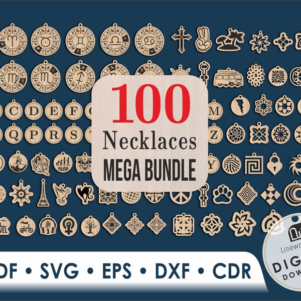 Laser Cut Mega Bundle Svg, Necklace Bundle of 100 Laser Svg, Laser Cut Necklace Templates, Pendant Svg Cut Files