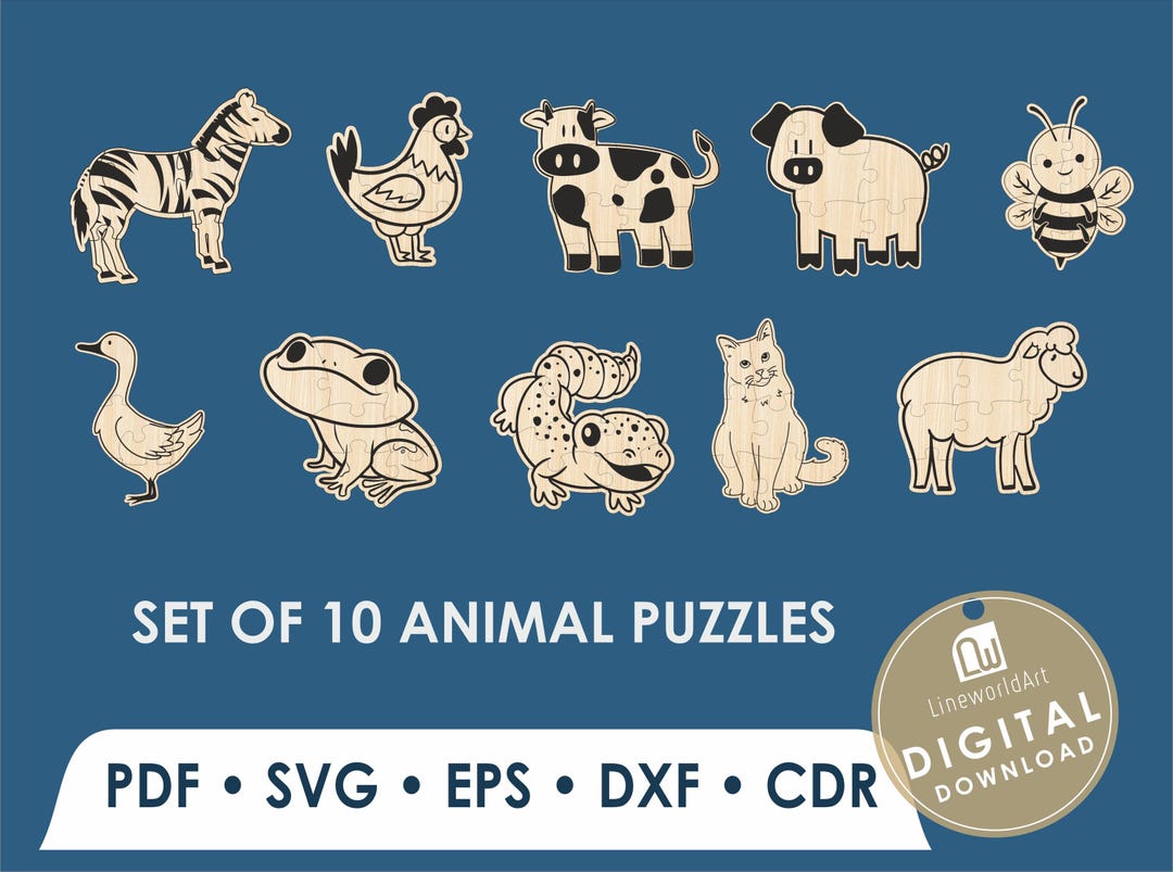 Animal Puzzle SVG Set for Kids | Laser Cut Wooden Puzzle Files - Etsy