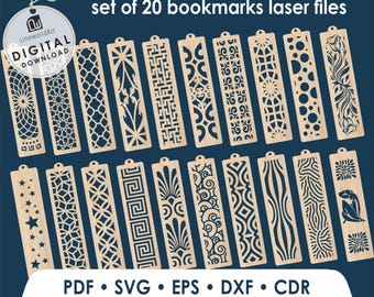 Bookmark Bundle Engraving Svg, 20 Bookmarks Files, Glowforge Laser Cut Files