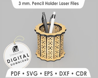 Modello portapenne, portapenne in legno SVG, file organizer da scrivania