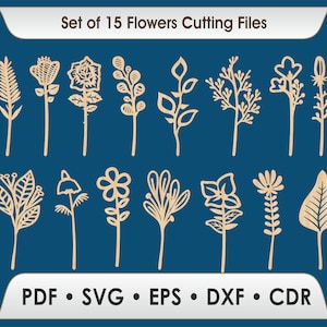 15 bloemen SVG bundel, houten bloem laser gesneden bestanden, bloemen boeket vector, Glowforge bloem SVG, digitale download