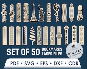 50 Laser Cut Bookmark SVG Set | Wood Cutting Designs | Digital Download