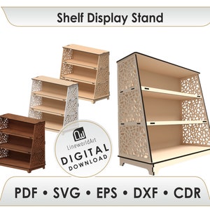 3 Shelf Display Stand Files, Shelf Organizer Svg File, Laser Cut Files Svg Dxf Pdf Eps Cdr