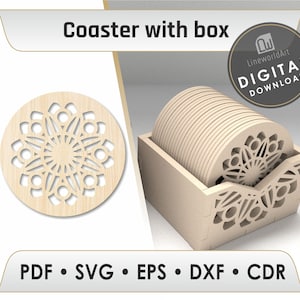 Coaster Box Svg, Coaster Holder Stand Laser Cut Svg File, Cutting Pattern Template Plan, Coaster Svg, Coaster Glowforge Files